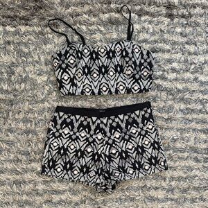Forever 21 Embroidery Patterned Spaghetti Strap Crop Top and Shorts Set, Size S